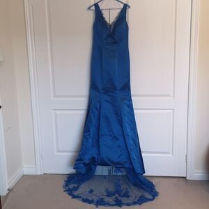 Bride's Mermaid Gown Plunging Neckline Royal Blue Size 8